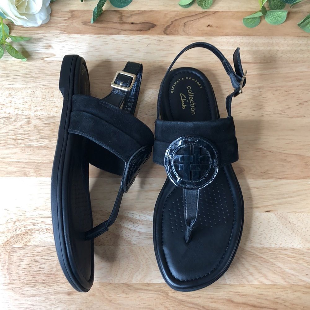 Clarks Reyna Glam Slingback Thong Sandals Black, 6.5M - Picture 2 of 6